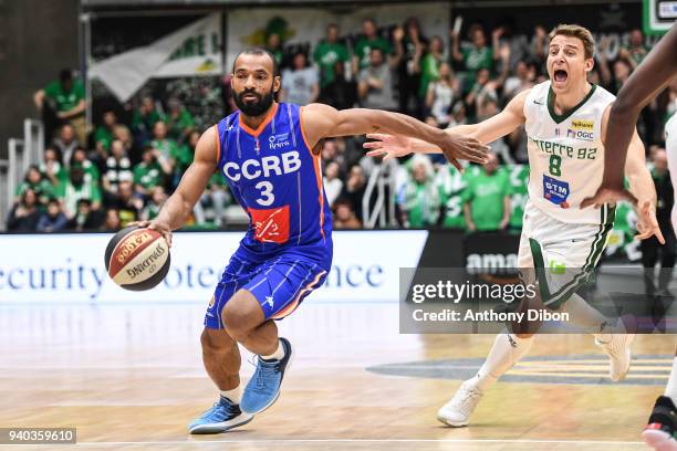 Willie Deane of Chalons Reims and Heiko Schaffartzik of Nanterre during the Jeep Elite Pro A match between Nanterre 92 and Chalons Reims on March 31,...