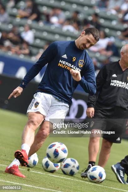 Zlatan Ibrahimovic during the Los Angeles Galaxy vs Los Angeles FC MLS game at the StubHub Center on March 31, 2018 in Carson, California Los Angeles...