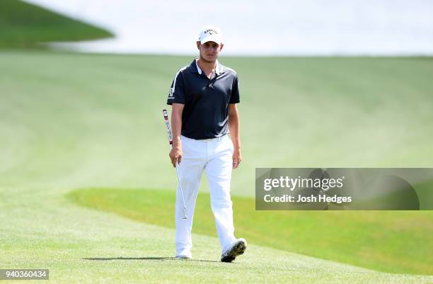 Emiliano Grillo of Argentina walks to the 18th green during the third round of the Houston Open at the Golf Club of Houston on March 31, 2018 in...