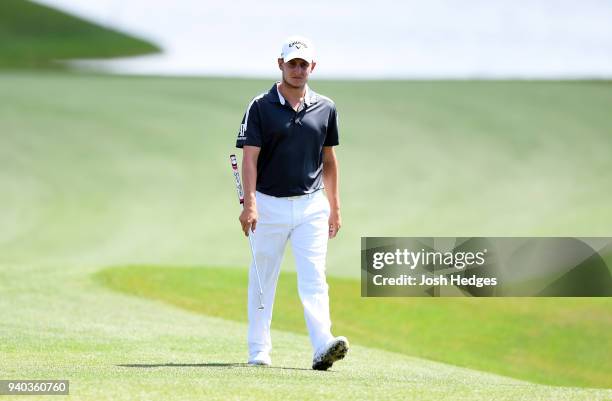Emiliano Grillo of Argentina walks to the 18th green during the third round of the Houston Open at the Golf Club of Houston on March 31, 2018 in...