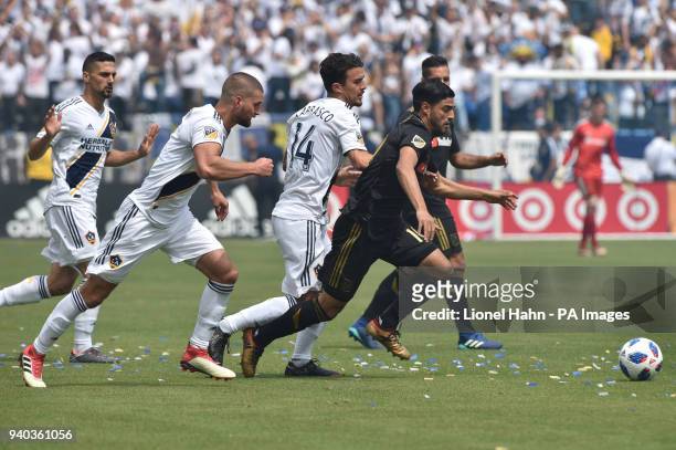 Carlos Vela during the Los Angeles Galaxy vs Los Angeles FC MLS game at the StubHub Center on March 31, 2018 in Carson, California Los Angeles Galaxy...