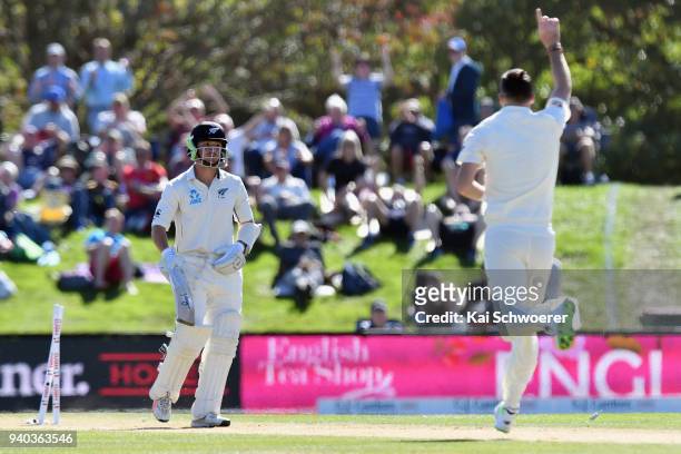 Watling of New Zealand looks dejected after being dismissed by James Anderson of England during day three of the Second Test match between New...