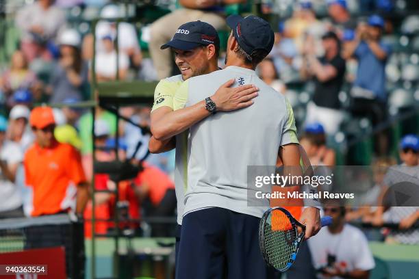 Bob and Mike Bryan celebrate after defeating Karen Khachanov and Andrey Rublev of Russia during the men's doubles final on Day 13 of the Miami Open...