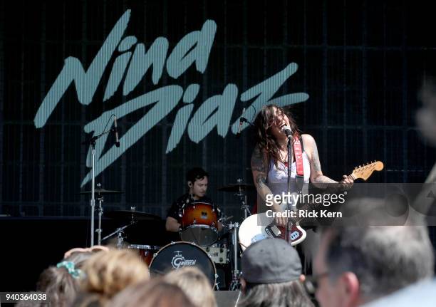 Nina Diaz performs onstage during Coca-Cola Music at the NCAA March Madness Music Festival at Hemisfair on March 31, 2018 in San Antonio, Texas.