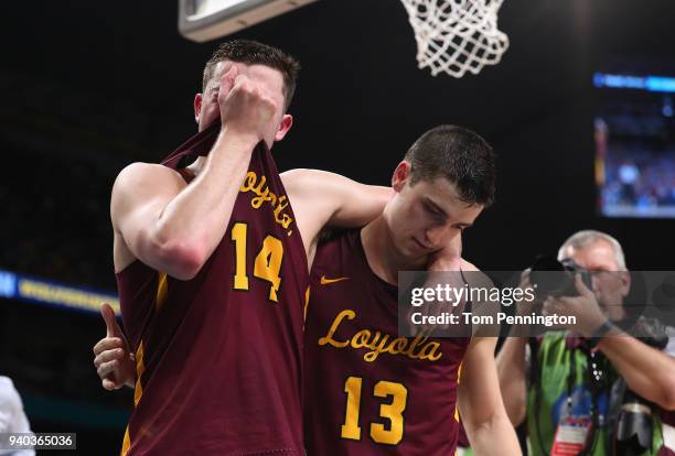 Ben Richardson of the Loyola Ramblers reacts after being defeated by the Michigan Wolverines during the 2018 NCAA Men's Final Four Semifinal at the...