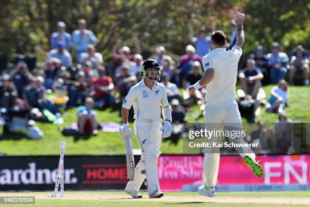 Watling of New Zealand looks dejected after being dismissed by James Anderson of England during day three of the Second Test match between New...