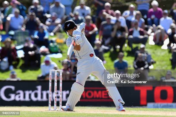 Neil Wagner of New Zealand bats during day three of the Second Test match between New Zealand and England at Hagley Oval on April 1, 2018 in...