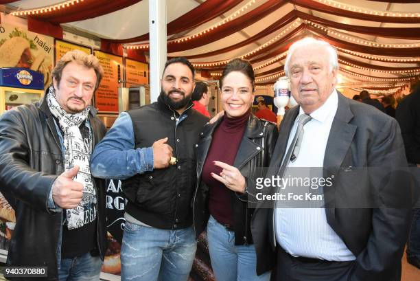 Johnny Hallyday look alike singer Richy , Lopez63 La Castagne, singer Singrid CampionÊand her father Marcel Campion attend the Foire du Trone Opening...