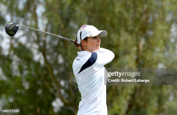 Beatriz Recari of Spain makes a tee shot on the third hole during round three of the ANA Inspiration on the Dinah Shore Tournament Course at Mission...