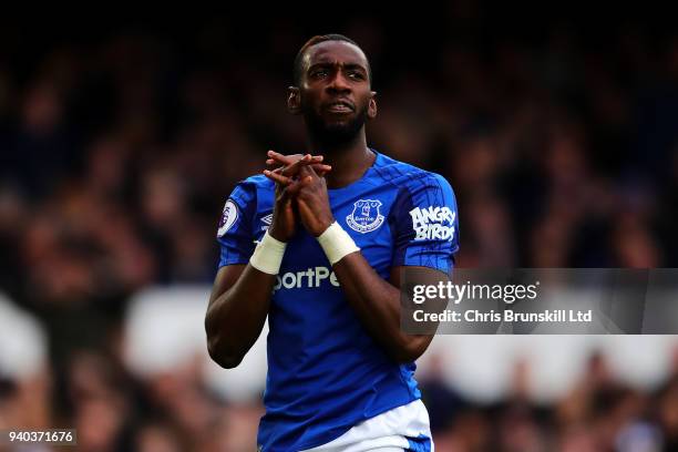 Yannick Bolasie of Everton reacts during the Premier League match between Everton and Manchester City at Goodison Park on March 31, 2018 in...