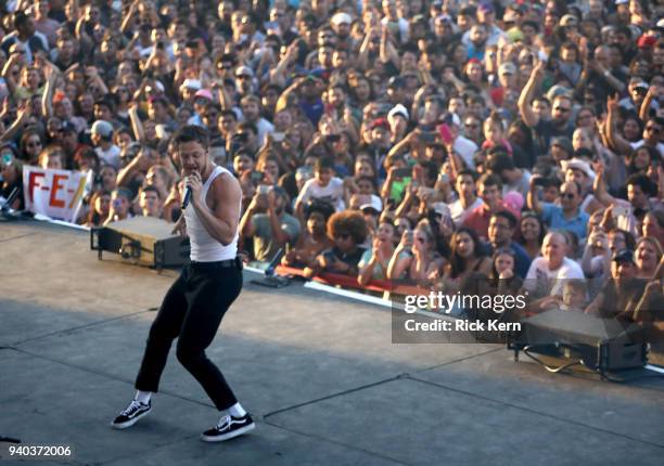 Dan Reynolds of Imagine Dragons performs onstage during Coca-Cola Music at the NCAA March Madness Music Festival at Hemisfair on March 31, 2018 in...