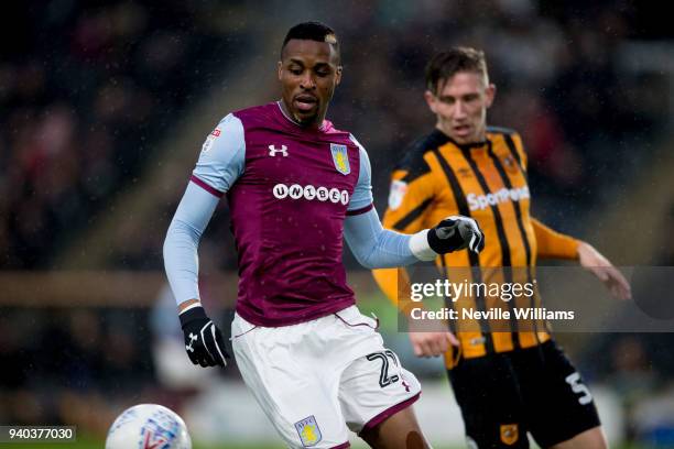 Jonathan Kodjia of Aston Villa during the Sky Bet Championship match between Hull City and Aston Villa at KCOM Stadium on March 31, 2018 in Hull,...