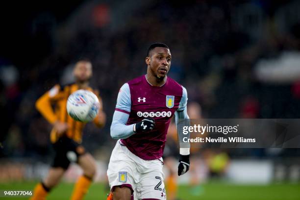 Jonathan Kodjia of Aston Villa during the Sky Bet Championship match between Hull City and Aston Villa at KCOM Stadium on March 31, 2018 in Hull,...