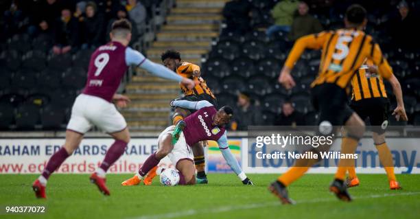 Jonathan Kodjia of Aston Villa during the Sky Bet Championship match between Hull City and Aston Villa at KCOM Stadium on March 31, 2018 in Hull,...