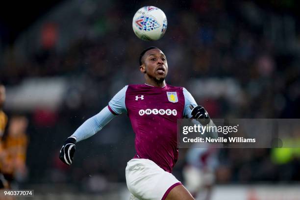 Jonathan Kodjia of Aston Villa during the Sky Bet Championship match between Hull City and Aston Villa at KCOM Stadium on March 31, 2018 in Hull,...