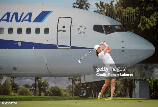 Jennifer Song makes a tee shot on the 17th hole during round three of the ANA Inspiration on the Dinah Shore Tournament Course at Mission Hills...