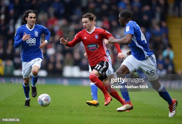 Bersant Celina of Ipswich Town in action during the Sky Bet Championship match between Birmingham City and Ipswich Town at St Andrews on March 31,...