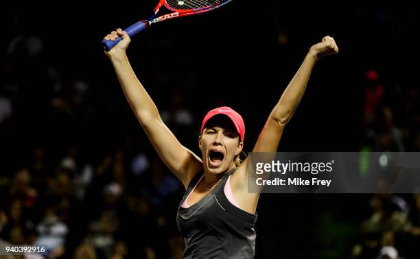 Danielle Collins of the USA celebrates after beating Venus Williams of the USA 6-2 6-3 during the quarterfinals match on Day 10 of the Miami Open...