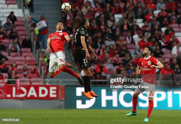 Benfica defender Andre Almeida from Portugal with Vitoria Guimaraes midfielder Mattheus Oliveira from Brazil in action during the Primeira Liga match...
