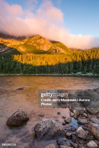 chimney pond and mount katahdin, baxter state park, maine, usa - baxter state park stock pictures, royalty-free photos & images