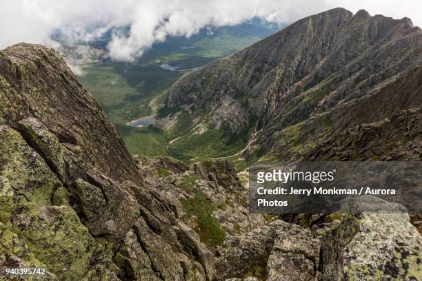 view towards pamola peak from knife edge trail on mount katahdin in baxter state park, maine, usa - baxter state park stock pictures, royalty-free photos & images