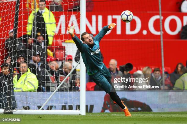 Kristoffer Nordfeldt of Swansea City during the pre-match warm-up prior to the Premier League match between Manchester United and Swansea City at the...