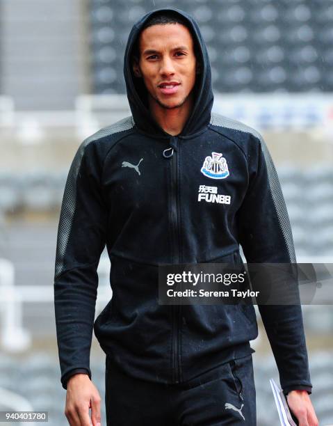 Isaac Hayden of Newcastle United arrives for the Premier League Match between Newcastle United and Huddersfield Town at St.James' Park on March 31 in...