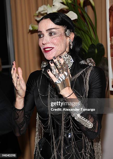 Daphne Guinness speaks at a press conference for Maybach presents David LaChapelle's "Bliss Amongst Chaos" at the Raleigh Hotel on December 5, 2009...