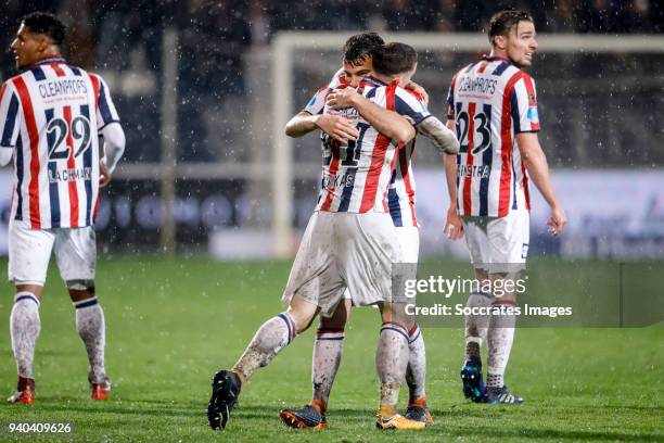 Kostas Tsimikas of Willem II celebrates 1-2 with Pedro Chirivella of Willem II during the Dutch Eredivisie match between Willem II v FC Utrecht at...