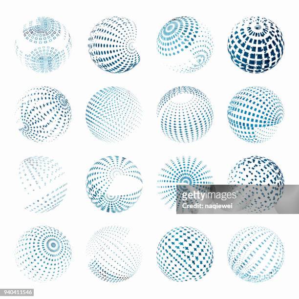 ilustrações de stock, clip art, desenhos animados e ícones de vector blue sphere pattern symbol collection - technology logo