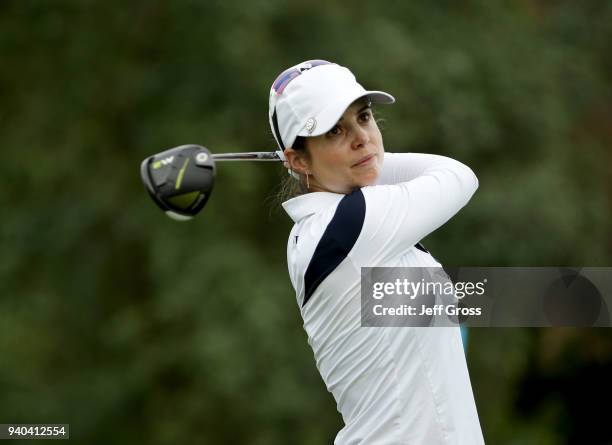 Beatriz Recari of Spain plays her tee shot on the 16th hole during the third round of the ANA Inspiration at Mission Hills Country Club on March 31,...