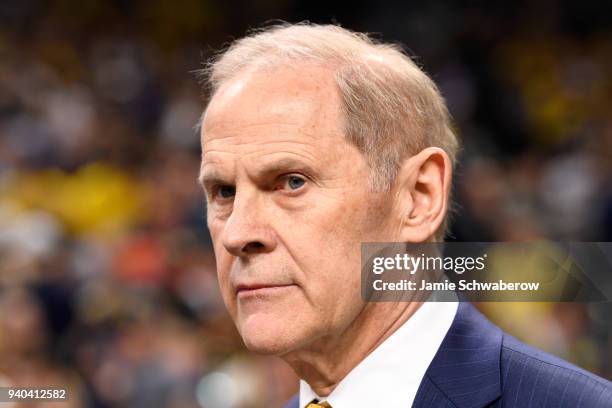 Head coach John Beilein of the Michigan Wolverines looks on in the 2018 NCAA Photos via Getty Images Men's Final Four semifinal game against the...