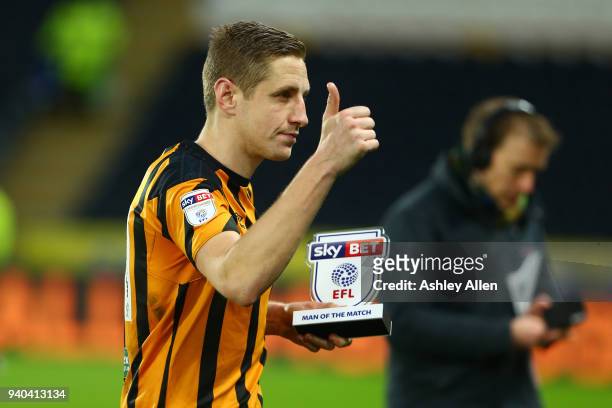 Michael Dawson of Hull City is the Sky Bet Man of the Match during the Sky Bet Championship match between Hull City and Aston Villa at KCOM Stadium...