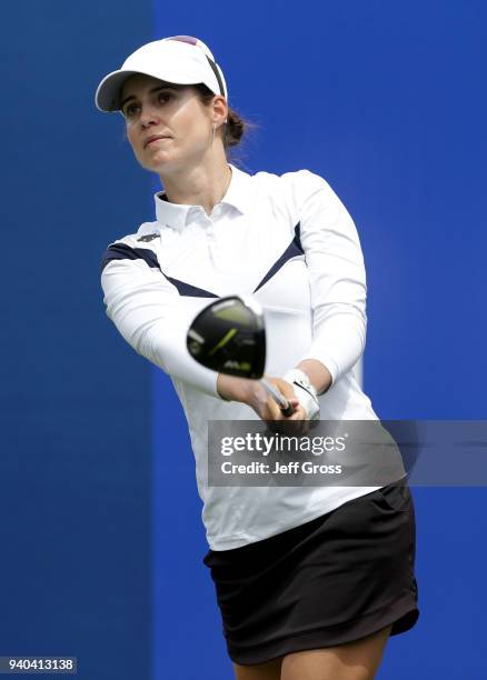 Beatriz Recari of Spain plays her tee shot on the first hole during the third round of the ANA Inspiration at Mission Hills Country Club on March 31,...