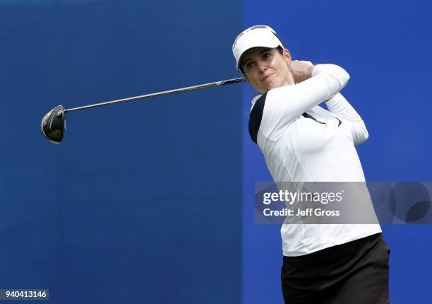 Beatriz Recari of Spain plays her tee shot on the first hole during the third round of the ANA Inspiration at Mission Hills Country Club on March 31,...