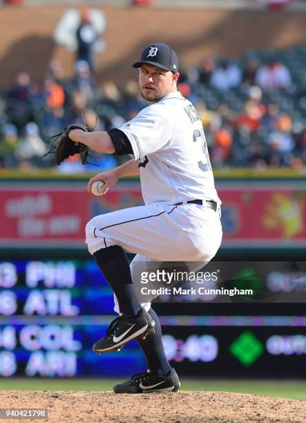 Alex Wilson of the Detroit Tigers pitches during the Opening Day game against the Pittsburgh Pirates at Comerica Park on March 30, 2018 in Detroit,...