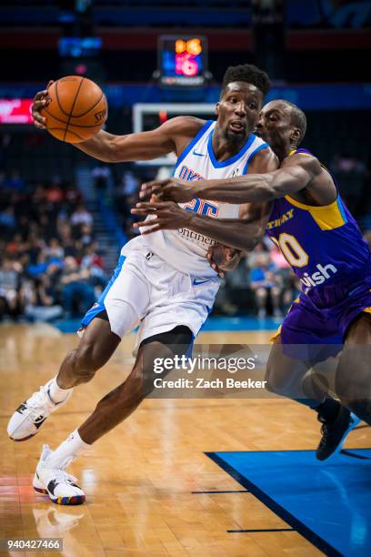 Daniel Hamilton of the Oklahoma City Blue handles the ball against the South Bay Lakers during Round One of the NBA G-League playoffs on March 31,...