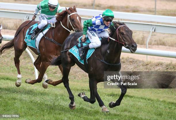 Hanaki Warrior ridden by Chris Caserta wins the Sarah De Santis Labor For Ripon Maiden Plate at Stawell Racecourse on April 01, 2018 in Stawell,...