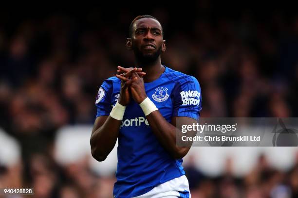 Yannick Bolasie of Everton reacts during the Premier League match between Everton and Manchester City at Goodison Park on March 31, 2018 in...