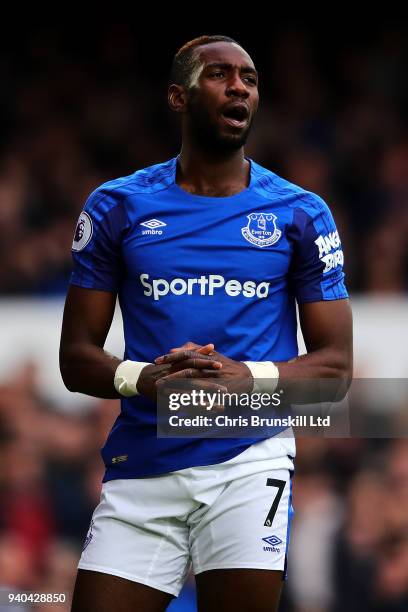 Yannick Bolasie of Everton reacts during the Premier League match between Everton and Manchester City at Goodison Park on March 31, 2018 in...