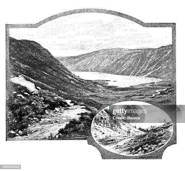 antique illustrations of england, scotland and ireland: muick lake and ballater - ballater stock illustrations