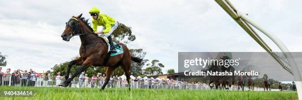 Connery ridden by Jordan Childs wins the Sarah De Santis Labor For Ripon Maiden Plate at Stawell Racecourse on April 01, 2018 in Stawell, Australia.