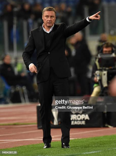 Aleksandr Khatskevich head coach of FC Dynamo Kiev during UEFA Europa League Round of 16 match between Lazio and Dynamo Kiev at the Stadio Olimpico...