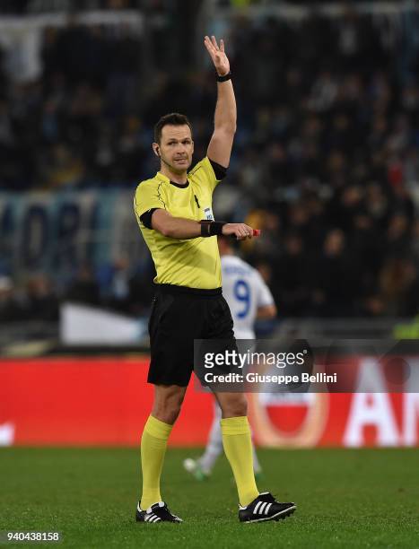Referee Ivan Kruzliak during UEFA Europa League Round of 16 match between Lazio and Dynamo Kiev at the Stadio Olimpico on March 8, 2018 in Rome,...