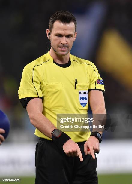 Referee Ivan Kruzliak during UEFA Europa League Round of 16 match between Lazio and Dynamo Kiev at the Stadio Olimpico on March 8, 2018 in Rome,...