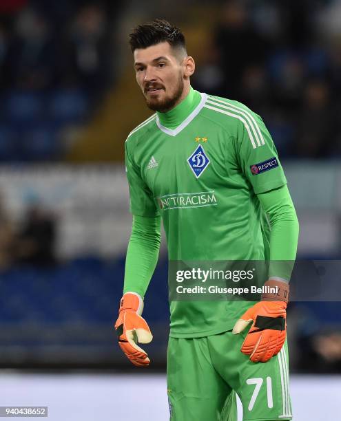 Denys Boyko of FC Dynamo Kiev in action during UEFA Europa League Round of 16 match between Lazio and Dynamo Kiev at the Stadio Olimpico on March 8,...