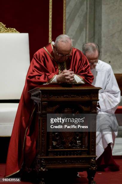 Pope Francis attends the Celebration of the Lord's Passion on Good Friday in St. Peter's Basilica. Christians around the world are marking the Holy...