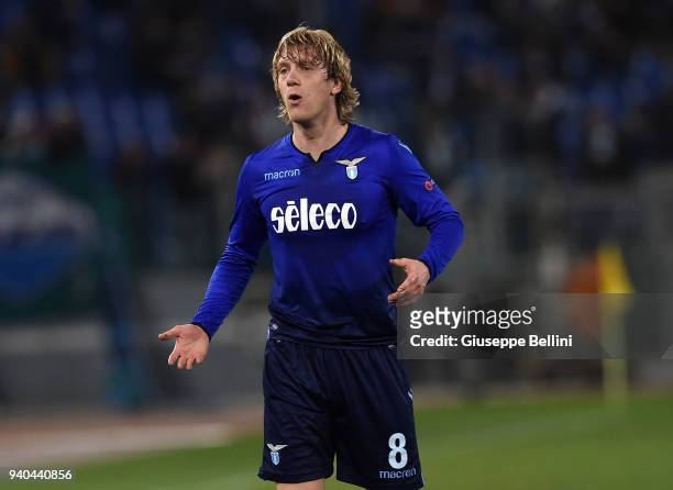 Dusan Basta of SS Lazio in action during UEFA Europa League Round of 16 match between Lazio and Dynamo Kiev at the Stadio Olimpico on March 8, 2018...