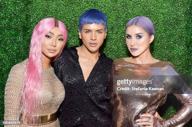 Nikita Dragun, Gabriel Zamora and Claudia Soare attend KKWxMario Dinner at Jean-Georges Beverly Hills on March 31, 2018 in Beverly Hills, California.