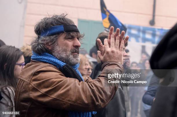 Claudio Galimberti , a leader of Atalanta supporters, takes part in the funeral of Emiliano Mondonico who died at the age of 71 on 29 March 2018 from...